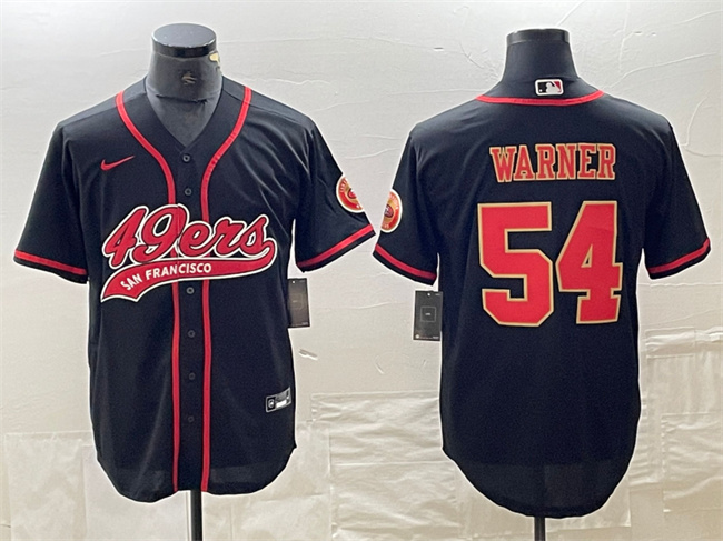 Men's San Francisco 49ers #54 Fred Warner Black With Patch Cool Base Stitched Baseball Jersey